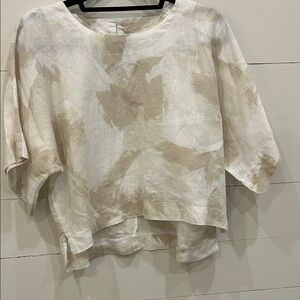 DKNY Beige and Cream Women's Linen Blouse